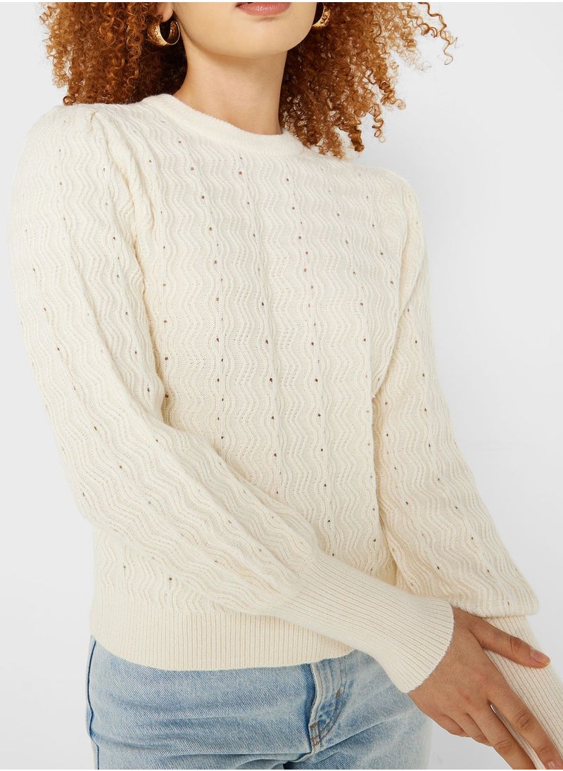 ONLY - Puff Sleeve Crew Neck Sweater - Image 1