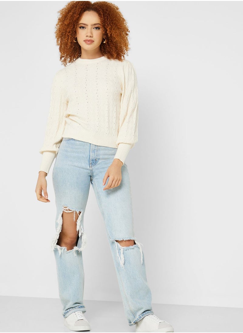 ONLY - Puff Sleeve Crew Neck Sweater - Image 1