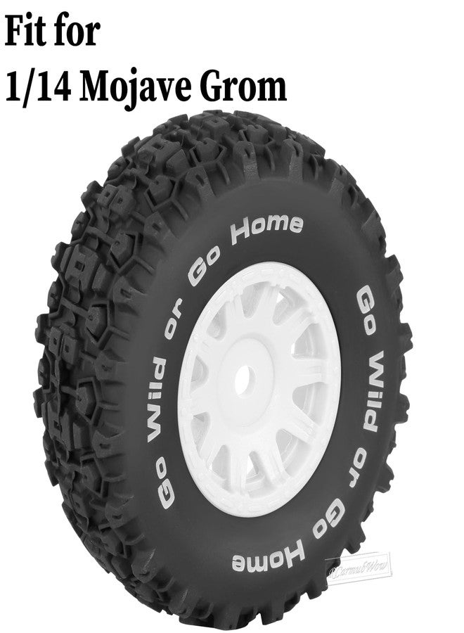 RcarmubWow RC Tire Set for 1/14 Mojave Grom,Wheels and Tires Rubber Tire Tyre Short Course Truck Tires Front/Rear Tires w/Plastic Wheels,4pcs,White - Image 2