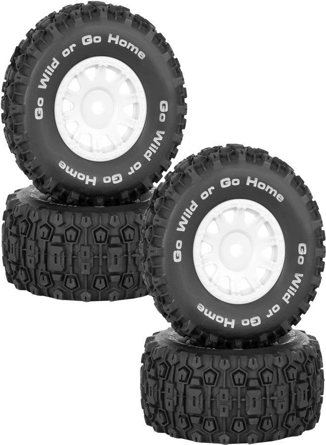 RcarmubWow RC Tire Set for 1/14 Mojave Grom,Wheels and Tires Rubber Tire Tyre Short Course Truck Tires Front/Rear Tires w/Plastic Wheels,4pcs,White - Image 1