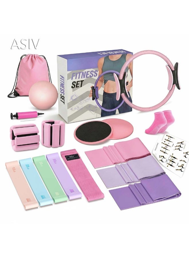 ASIV Pilates Kit 16-in-1 Home Workout Set – Includes 14.5" Pilates Ring, Yoga Ball, Resistance Bands, Ankle Weights, Sliding Discs, Non-Slip Socks & Storage Bag – Full Body Toning & Strength Training – Great Gift Idea - Image 1