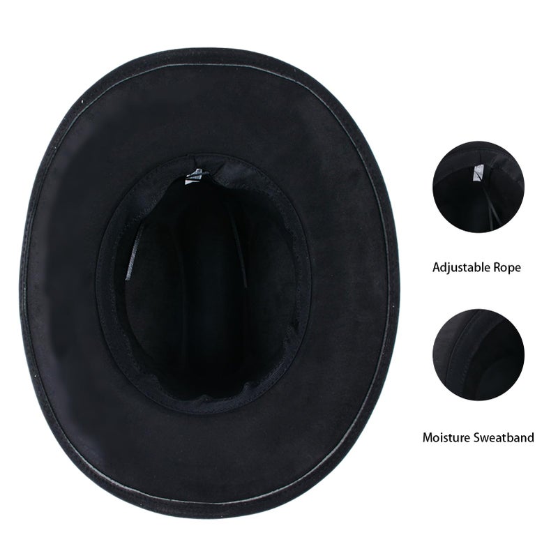 WDEY Unisex Wide Brim Black Cowboy Hat with Elegant Brown Band, Stylish Cowboy Hat for Men and Women for Parties and Outdoor Activities - Image 3