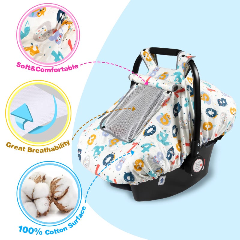 SMTTW Baby Car Seat Cover - Universal Fit, Snug, Breathable, Canopy for Boys/Girls, Ideal for All Seasons (Numbers) - Image 3