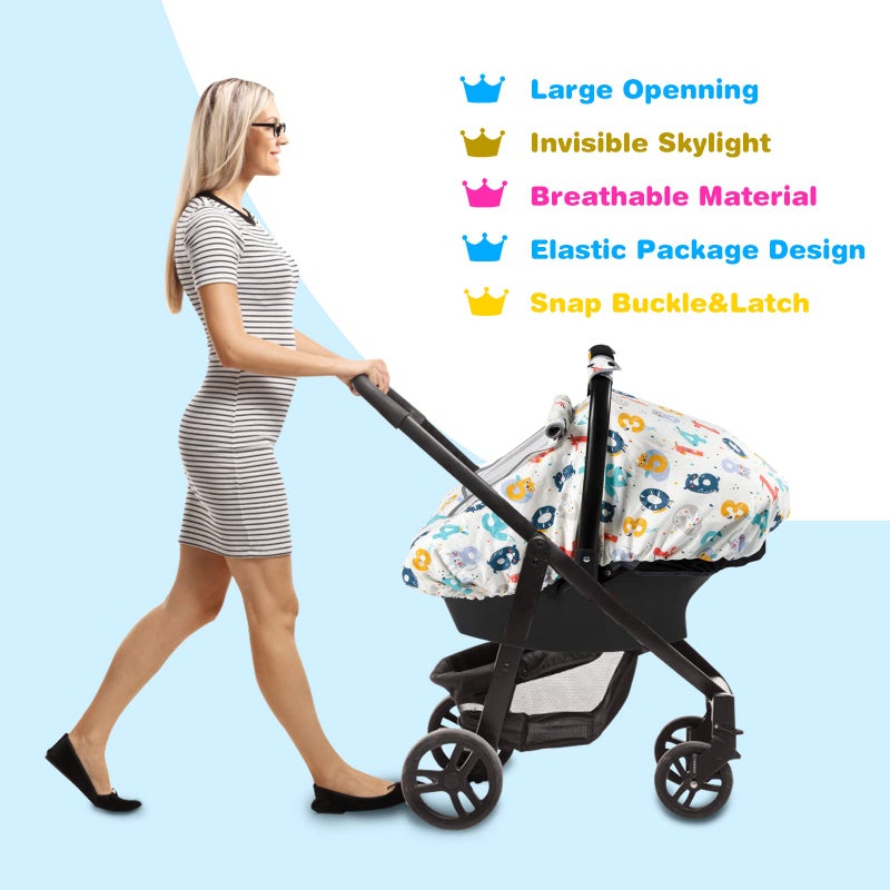 SMTTW Baby Car Seat Cover - Universal Fit, Snug, Breathable, Canopy for Boys/Girls, Ideal for All Seasons (Numbers) - Image 5