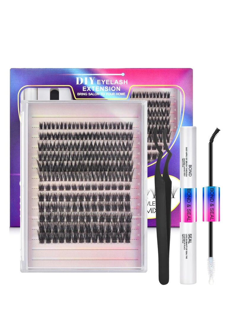 SYOSI DIY Eyelash Extension Kit with 222PCS Eyelash Clusters Eyelash Glue and Eyelash Tweezers Eyelash Extension Beginner's Kit 3D Natural Curl Personal Eyelash Set - Image 1