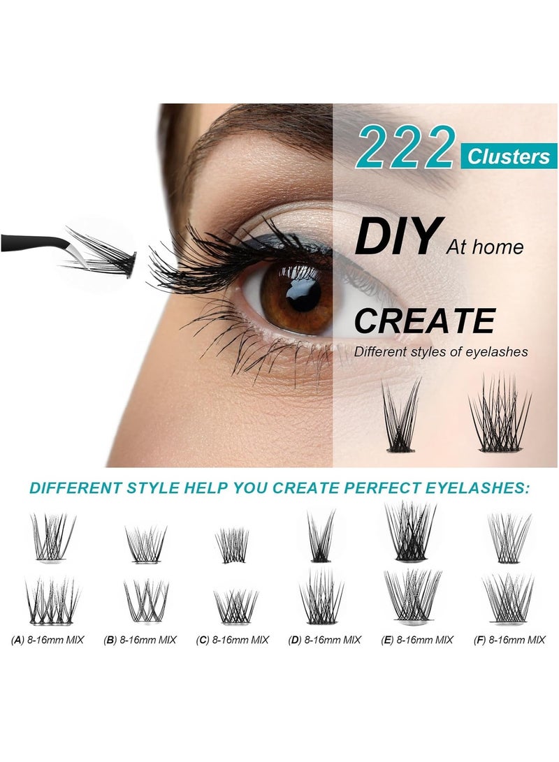 SYOSI DIY Eyelash Extension Kit with 222PCS Eyelash Clusters Eyelash Glue and Eyelash Tweezers Eyelash Extension Beginner's Kit 3D Natural Curl Personal Eyelash Set - Image 2