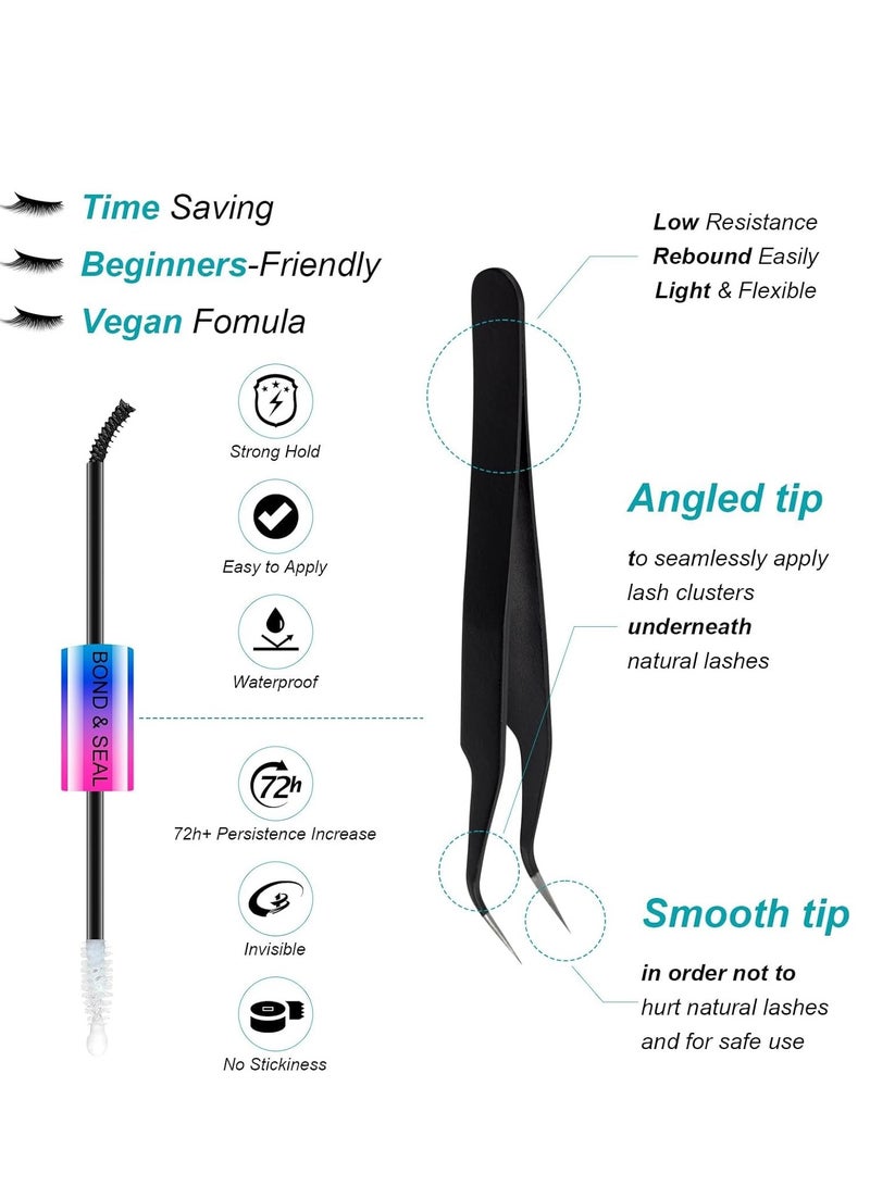 SYOSI DIY Eyelash Extension Kit with 222PCS Eyelash Clusters Eyelash Glue and Eyelash Tweezers Eyelash Extension Beginner's Kit 3D Natural Curl Personal Eyelash Set - Image 4
