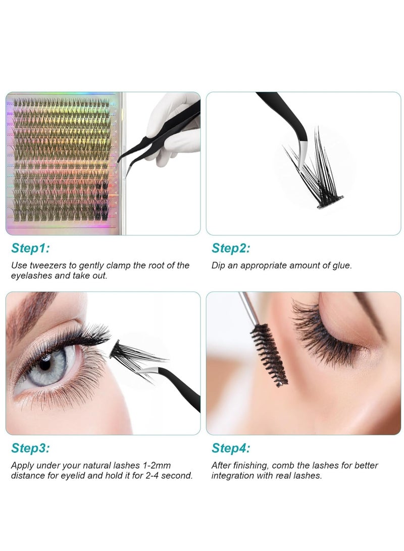 SYOSI DIY Eyelash Extension Kit with 222PCS Eyelash Clusters Eyelash Glue and Eyelash Tweezers Eyelash Extension Beginner's Kit 3D Natural Curl Personal Eyelash Set - Image 5
