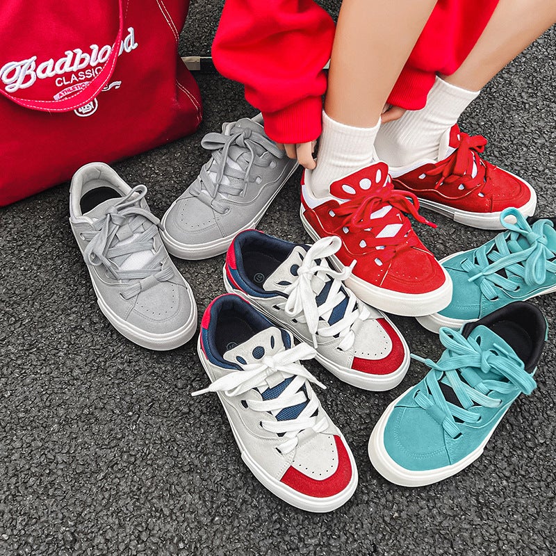 2026 Spring New Skateboard Shoes for Couples, Thick-Soled Loafers in Lake Blue and White Suede, Retro Casual Shoes for Men and Women - Image 3