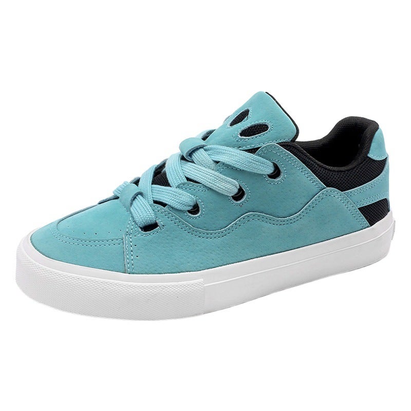2026 Spring New Skateboard Shoes for Couples, Thick-Soled Loafers in Lake Blue and White Suede, Retro Casual Shoes for Men and Women - Image 2