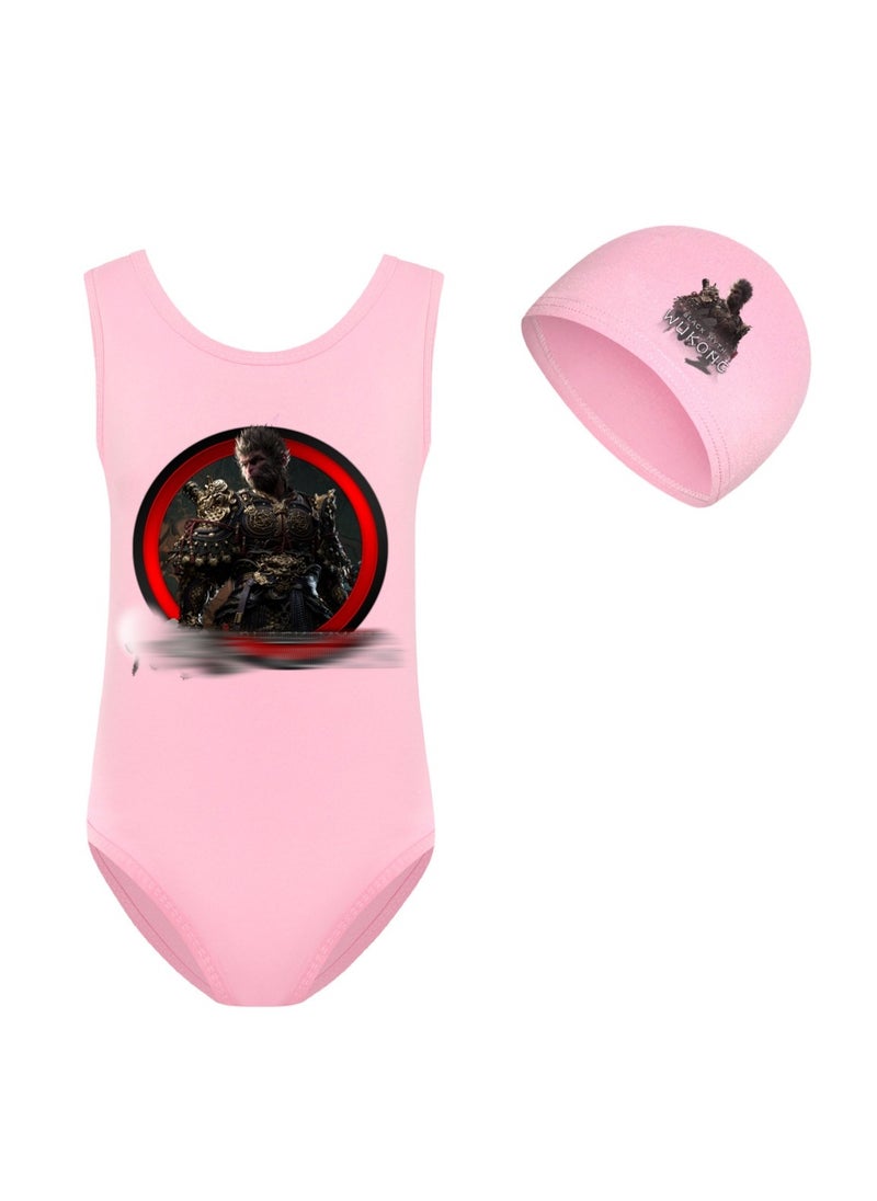 MQD Black Myth Goku Girls' One Piece Swimsuit And Cap Set 