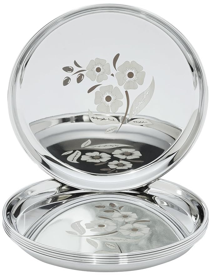 GAURANNGA CRAFT Stainless Steel Dinner Salad Plate | Kitchenware Set Ideal for Home (Set of 6) - Image 1