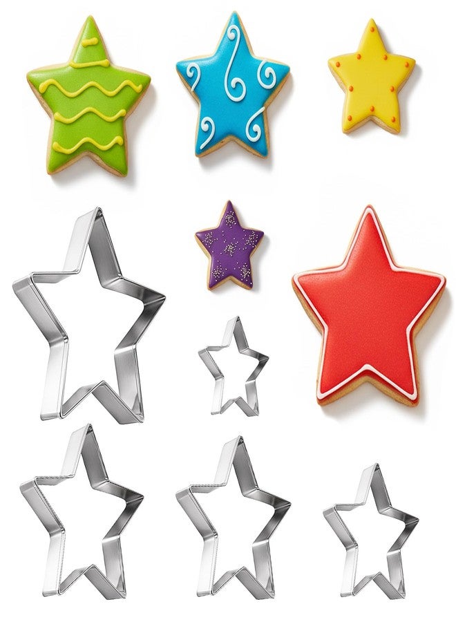Xyembu 5 Pcs Star Cookie Cutter Set, Star Shapes Molds, Stainless Steel Five-Pointed Shaped Cutter, Bakeware Tools for Fondant, Biscuit, Sandwich, Cheese (5 Sizes) - Image 1
