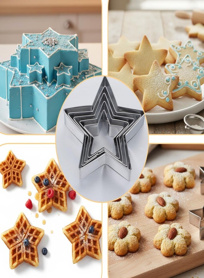 Xyembu 5 Pcs Star Cookie Cutter Set, Star Shapes Molds, Stainless Steel Five-Pointed Shaped Cutter, Bakeware Tools for Fondant, Biscuit, Sandwich, Cheese (5 Sizes) - Image 2