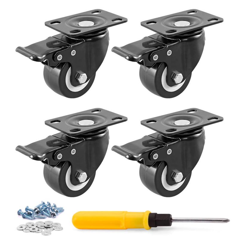 Juang Casters Heavy Duty Casters JULANG 2inch Plate Caster with Safe Dual Brake NoNoise Polyurethane Wheel Total 500lbs Load Capacity for Furniture Plant Stands Book Shelves Shoe BinsPack of 4  - Image 1