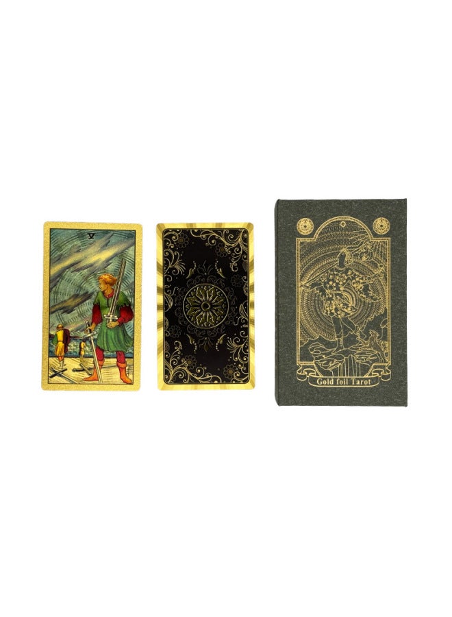 Waite Gold Foil Tarot Caro Card Tarot Color Printing Tarot Card PVC Waterproof Tarot Card Table Game Tablecloth-Color:Golden Sun Lotus Box-Specification:English Manual  - Image 5