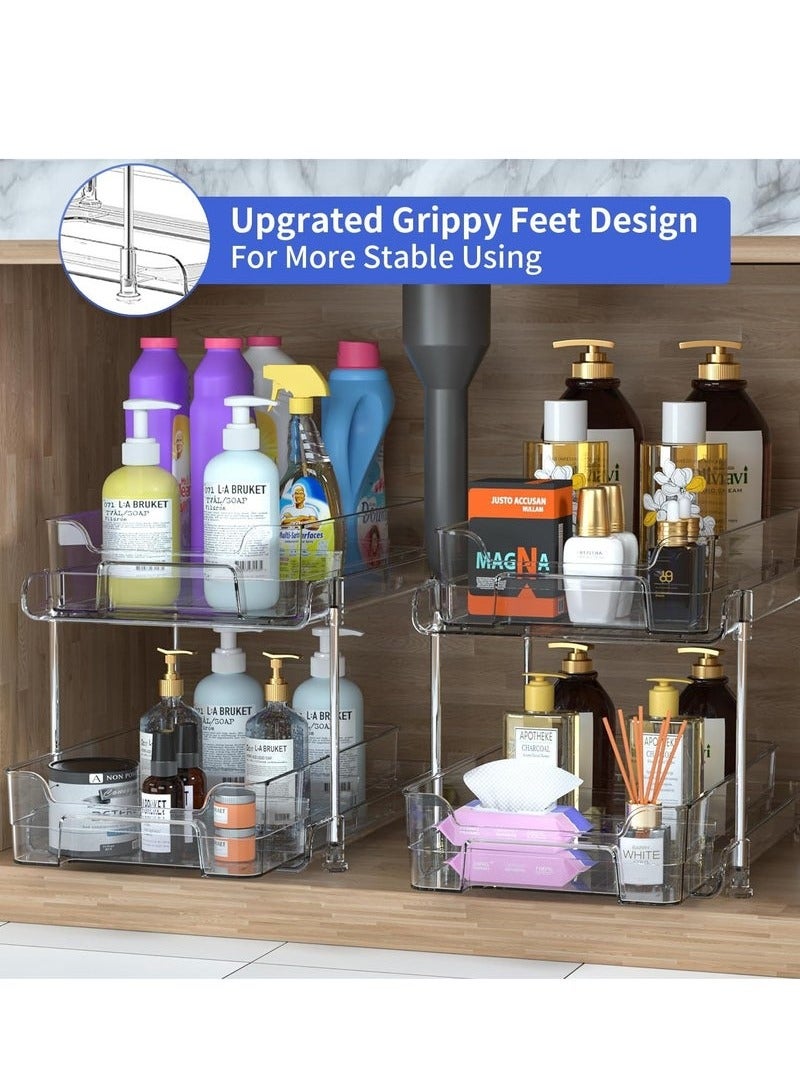 يواوليتي منظم أدوات تنظيم تحت الحوض بطبقتين مع درج، منظم رف سلة خزانة منزلق تحت الخزانة مع فواصل وأكواب يستخدم لأدوات الزينة ومستحضرات التجميل والحمام والمطبخ والمكتب (عبوتان) - Image 3