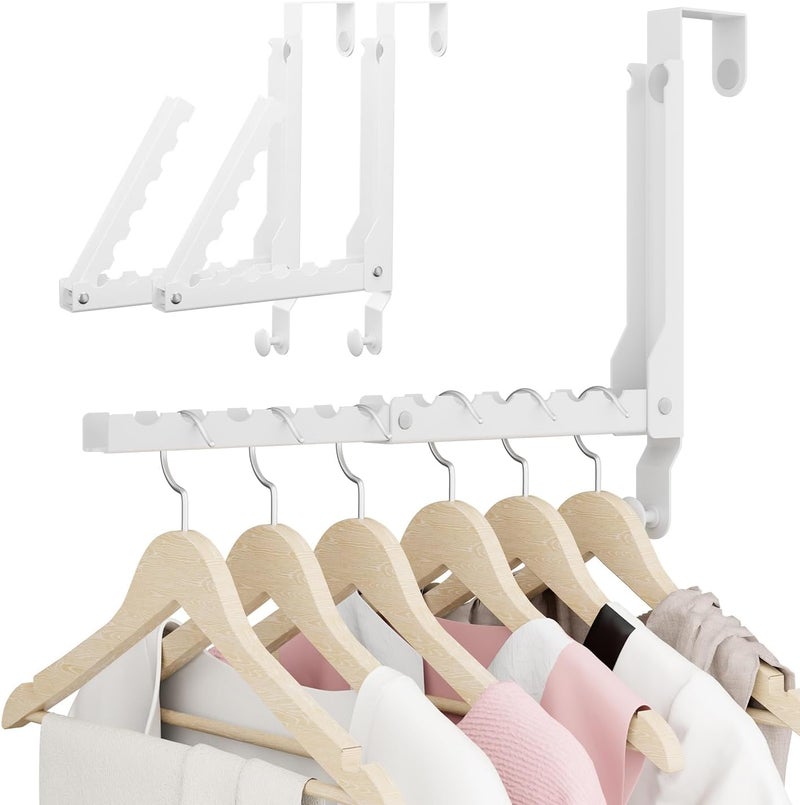 BAKON Over The Door Hanger Folding Clothes Drying Rack, Double Fold Hanging Door Hooks Coat Rack with Hooks for Indoor Laundry Room Compact Small Space Foldable Portable Door Hanger Hook Collapsible- 2 Pack - Image 1