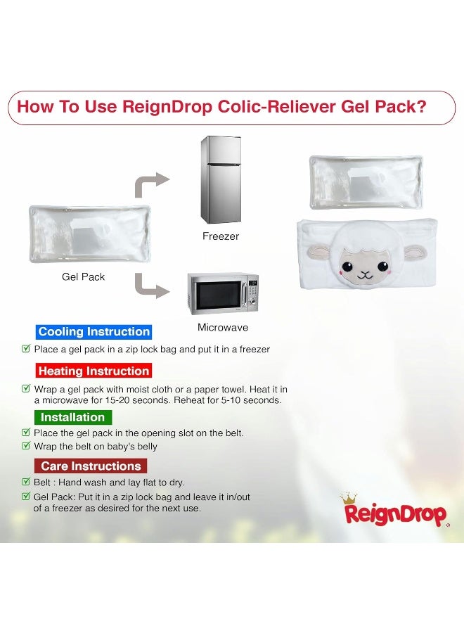 ReignDrop ريجن دروب لتخفيف المغص للمواليد الجدد – مجموعة تخفيف الغاز مع حزام البطن، حزمة جل، حقيبة تخزين – حزام بطن مهدئ دافئ أو بارد (حزمة جل خروف) - Image 4