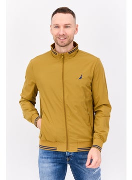 Men Embroidered Logo Bomber Jacket, Khaki