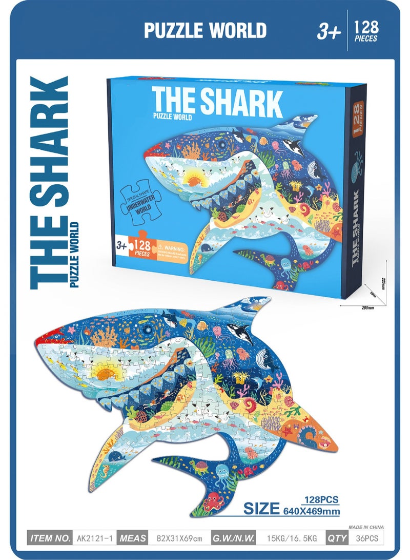 Cute Cartoon Children'S Jigsaw Puzzle Educational Toys, Children'S Gifts Birthday Sharing Souvenirs Gift Box Jigsaw Puzzle Educational Toys Kindergarten Gifts, Suitable For Children Over Three Years Old To Play (128 Pieces Of Shark) - Image 2