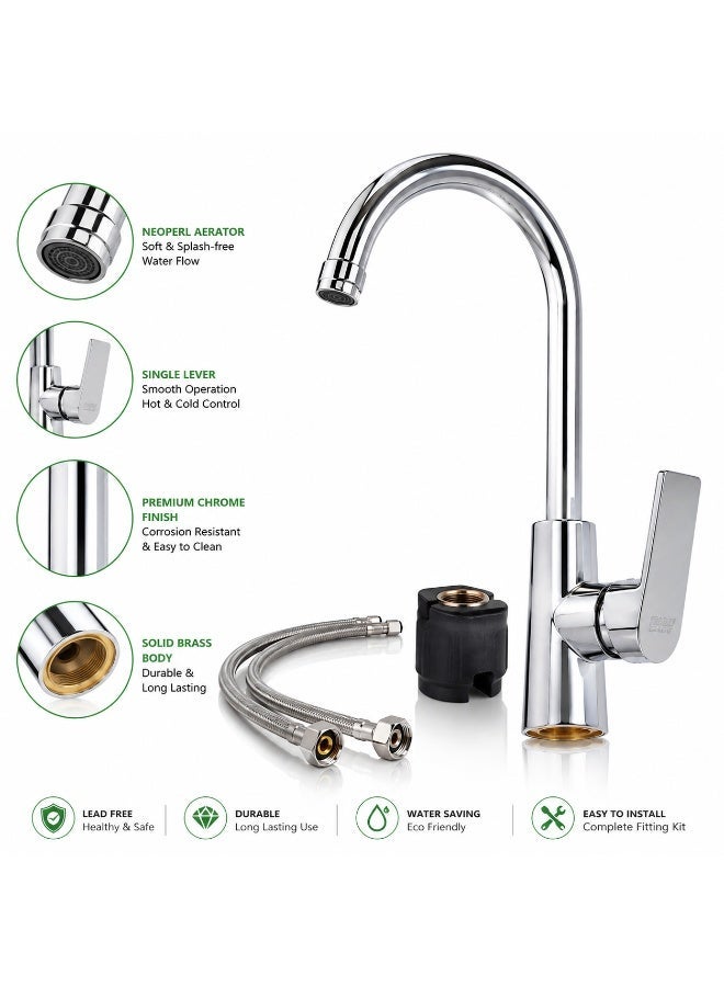 ITALIA Kitchen Mixer Tap Faucet CT-009 – Single Lever Chrome Finish, 360° Swivel Spout, Hot & Cold Water Mixer with Braided Hoses for Kitchen Sink - Image 2