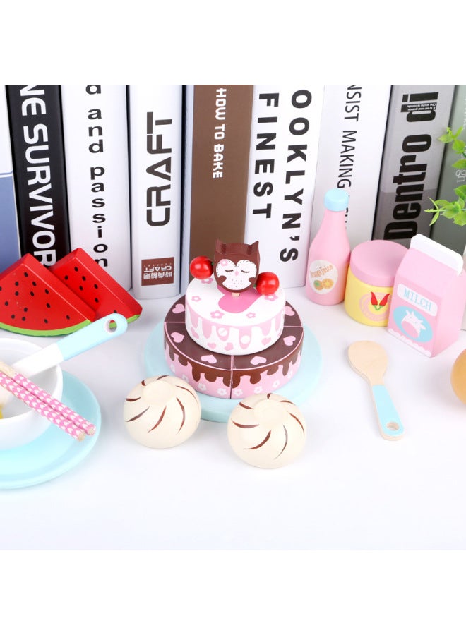 Wooden Toys For Young Children Play House Simulation Tea Set Cake Bread Afternoon Tea Birthday Gift Toys For Baby-Color:YLB-Afternoon Tea Set Of 10 - Image 3