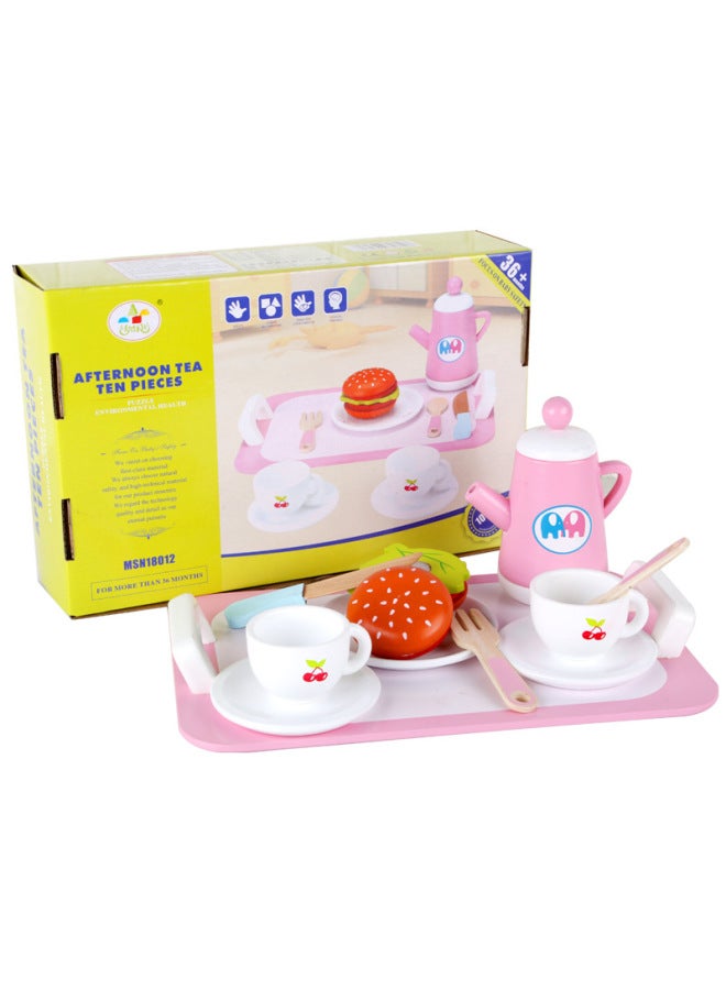 Wooden Toys For Young Children Play House Simulation Tea Set Cake Bread Afternoon Tea Birthday Gift Toys For Baby-Color:YLB-Afternoon Tea Set Of 10 - Image 1