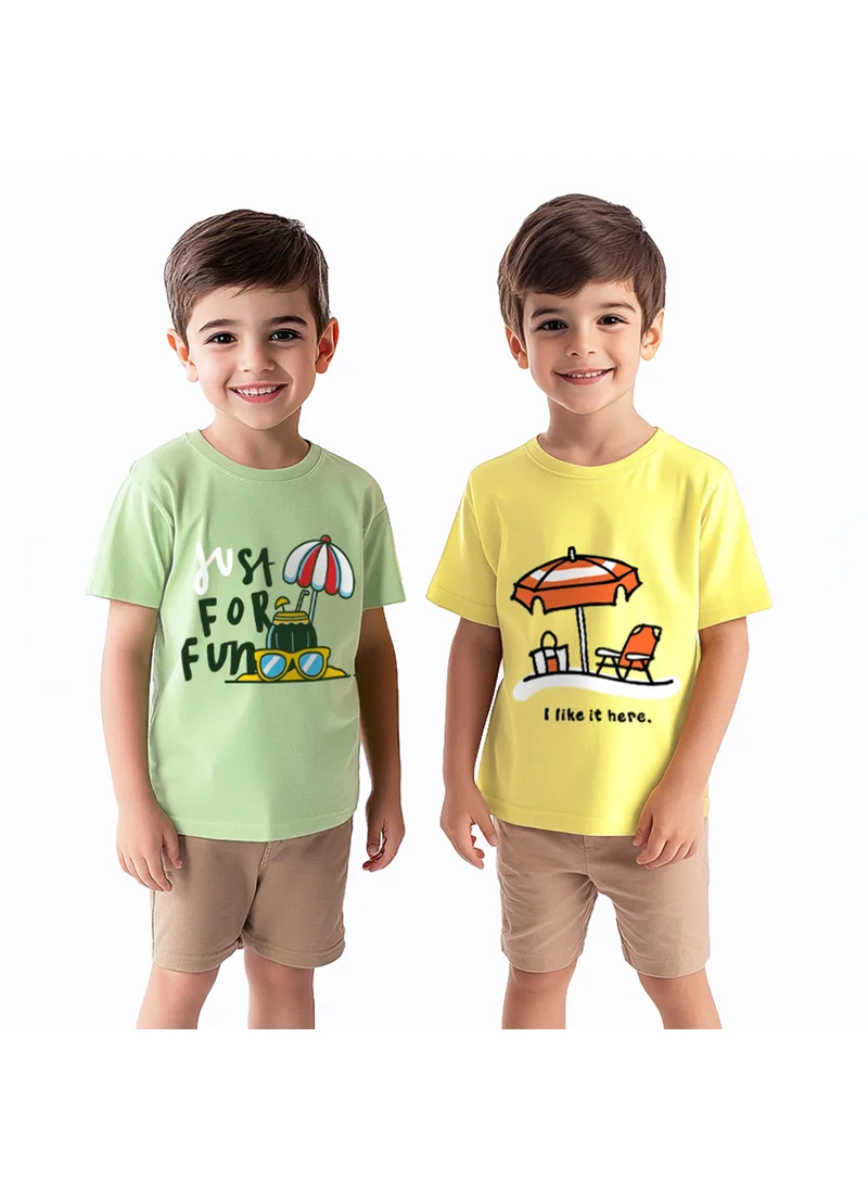 نوتيناتي Nautinati Boys' Pack of 2 Cotton Beach Graphic Printed T-shirts