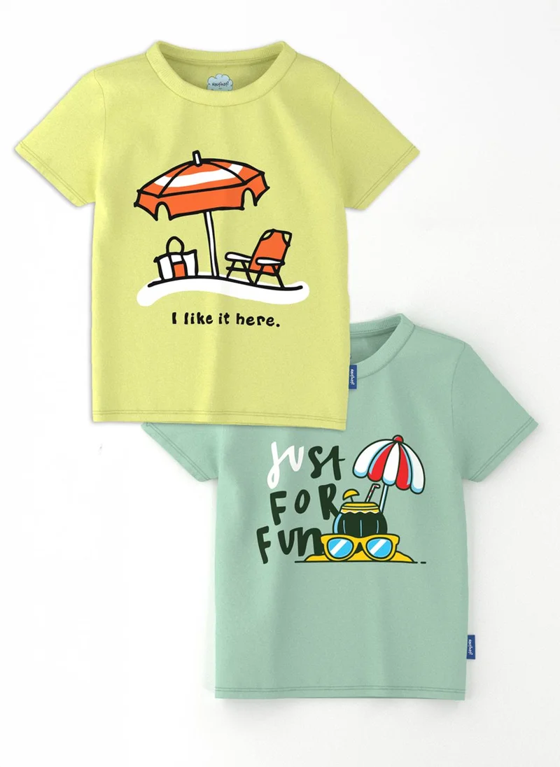 نوتيناتي Nautinati Boys' Pack of 2 Cotton Beach Graphic Printed T-shirts