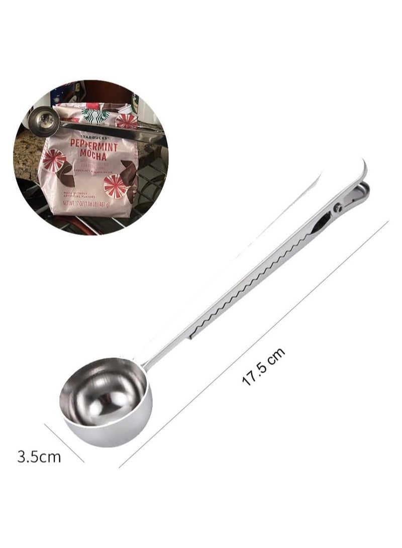 كابتن تيك Set of 5 Coffee Scoop Clip, 2-in-1 Stainless Steel Coffee Measuring Spoon with Sealing Clips, Kitchen Craft Long Handle Spoon Bag Clip for Coffee, Milk Powder, Oatmeal, Tea - Image 2
