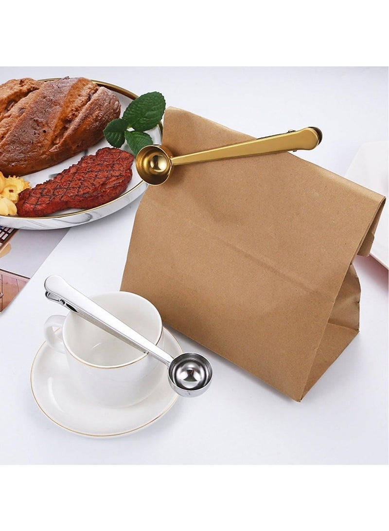 كابتن تيك Set of 5 Coffee Scoop Clip, 2-in-1 Stainless Steel Coffee Measuring Spoon with Sealing Clips, Kitchen Craft Long Handle Spoon Bag Clip for Coffee, Milk Powder, Oatmeal, Tea - Image 3