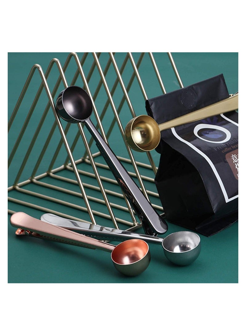 كابتن تيك Set of 5 Coffee Scoop Clip, 2-in-1 Stainless Steel Coffee Measuring Spoon with Sealing Clips, Kitchen Craft Long Handle Spoon Bag Clip for Coffee, Milk Powder, Oatmeal, Tea - Image 4