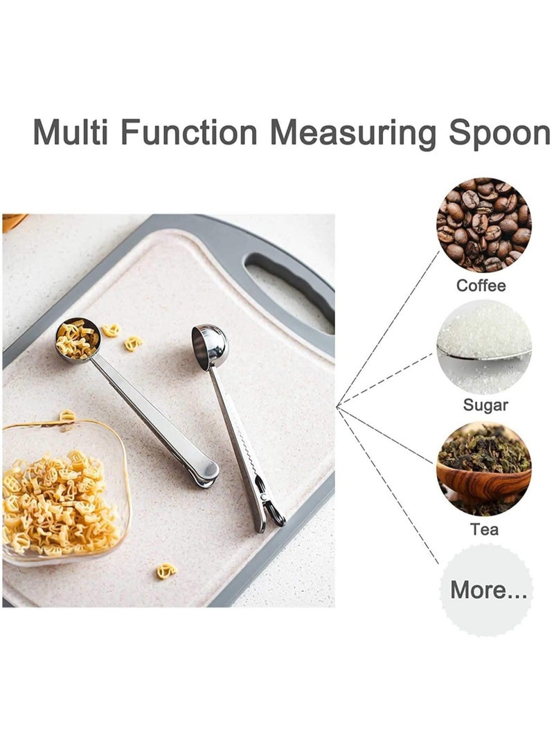 كابتن تيك Set of 5 Coffee Scoop Clip, 2-in-1 Stainless Steel Coffee Measuring Spoon with Sealing Clips, Kitchen Craft Long Handle Spoon Bag Clip for Coffee, Milk Powder, Oatmeal, Tea - Image 5