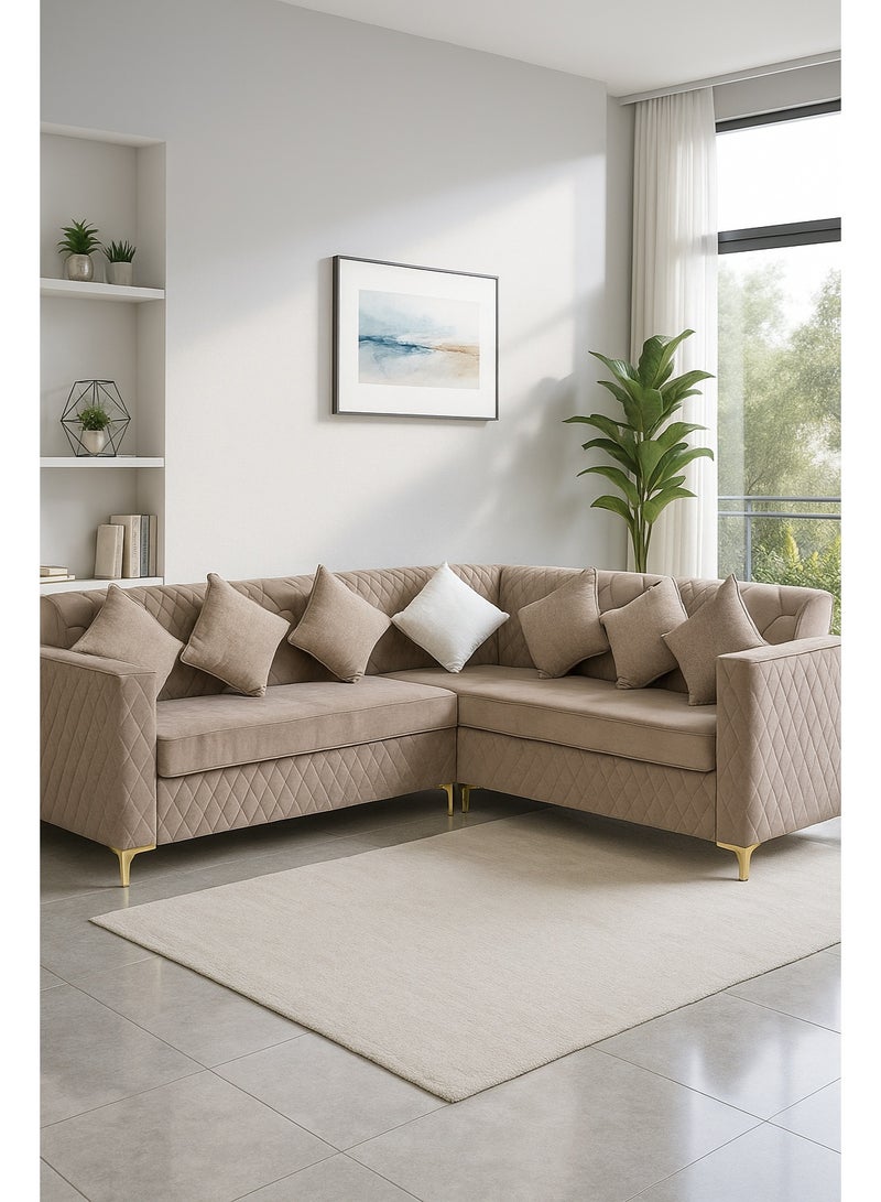 AFT Luxurious 6-Seater L-Shape Sofa with Modern Quilted Design, Premium Upholstery, Cushioned Backrest, and Spacious Seating – 250x250 CM with 85 CM Height – Perfect for Living Rooms, Lounges, and Family Spaces. Brown (Arfan) - Image 1