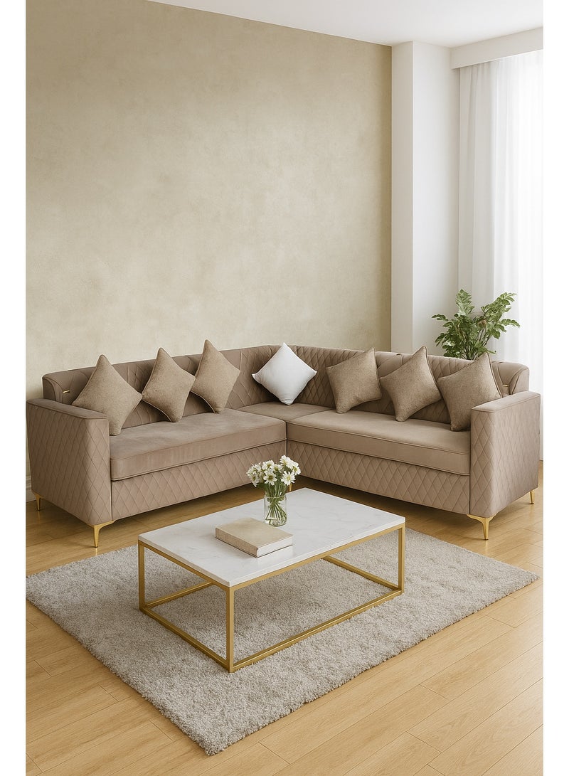AFT Luxurious 6-Seater L-Shape Sofa with Modern Quilted Design, Premium Upholstery, Cushioned Backrest, and Spacious Seating – 250x250 CM with 85 CM Height – Perfect for Living Rooms, Lounges, and Family Spaces. Brown (Arfan) - Image 2