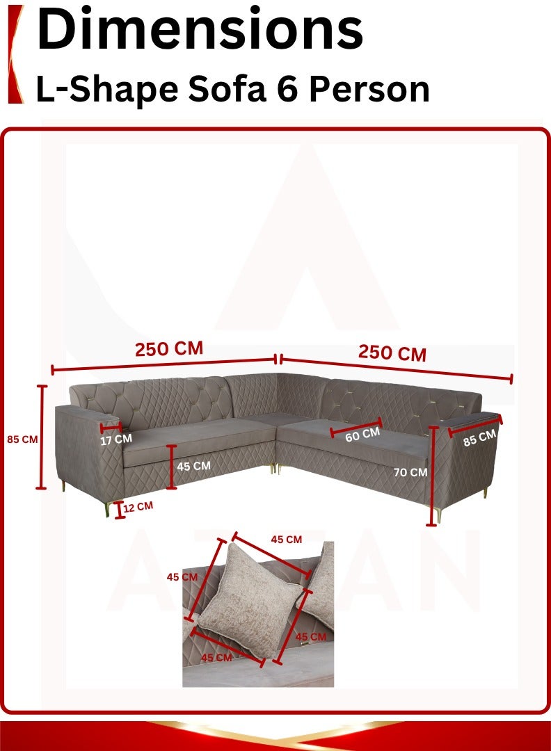 AFT Luxurious 6-Seater L-Shape Sofa with Modern Quilted Design, Premium Upholstery, Cushioned Backrest, and Spacious Seating – 250x250 CM with 85 CM Height – Perfect for Living Rooms, Lounges, and Family Spaces. Brown (Arfan) - Image 5