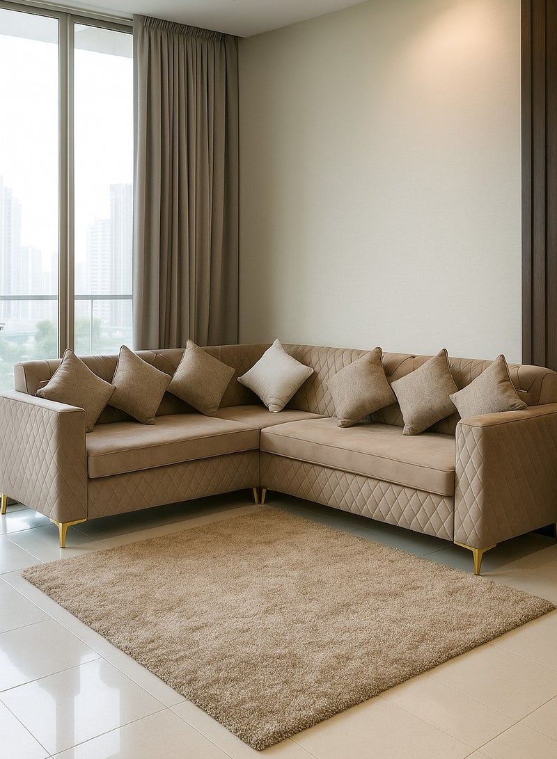 AFT Luxurious 6-Seater L-Shape Sofa with Modern Quilted Design, Premium Upholstery, Cushioned Backrest, and Spacious Seating – 250x250 CM with 85 CM Height – Perfect for Living Rooms, Lounges, and Family Spaces. Brown (Arfan) - Image 3