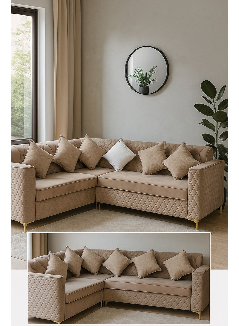 AFT Luxurious 6-Seater L-Shape Sofa with Modern Quilted Design, Premium Upholstery, Cushioned Backrest, and Spacious Seating – 250x250 CM with 85 CM Height – Perfect for Living Rooms, Lounges, and Family Spaces. Brown (Arfan) - Image 4
