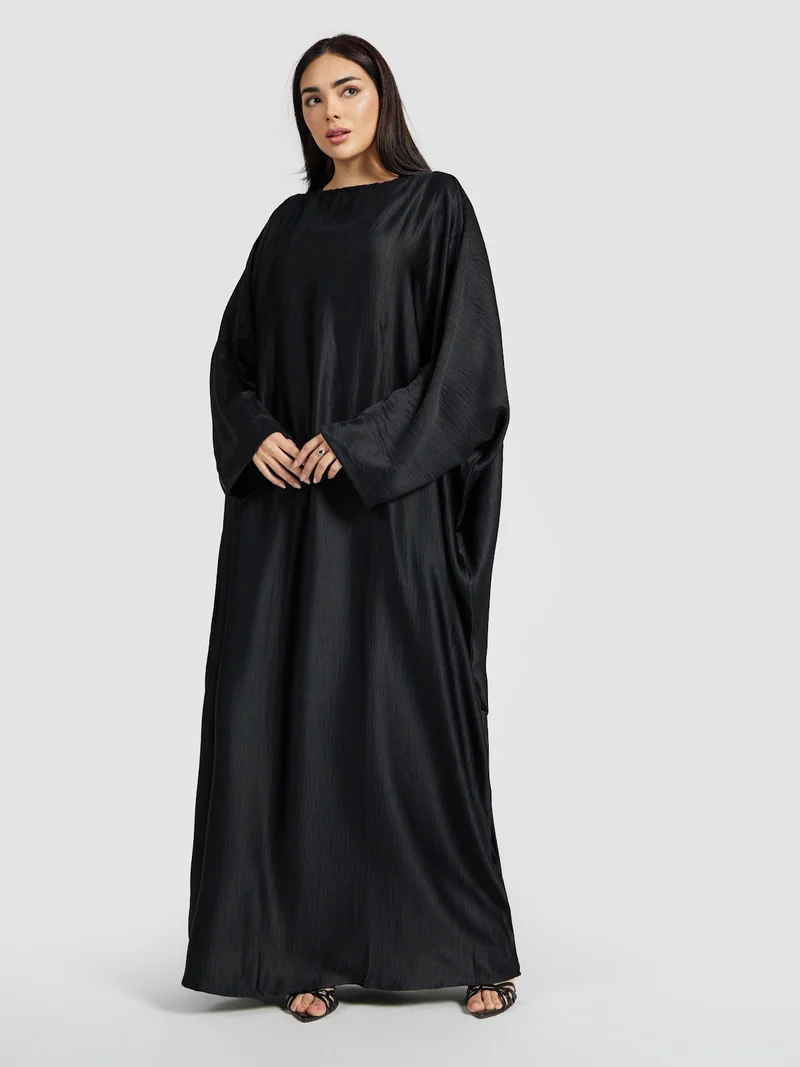 Reem Abayas Classic Textured Black Butterfly Abaya