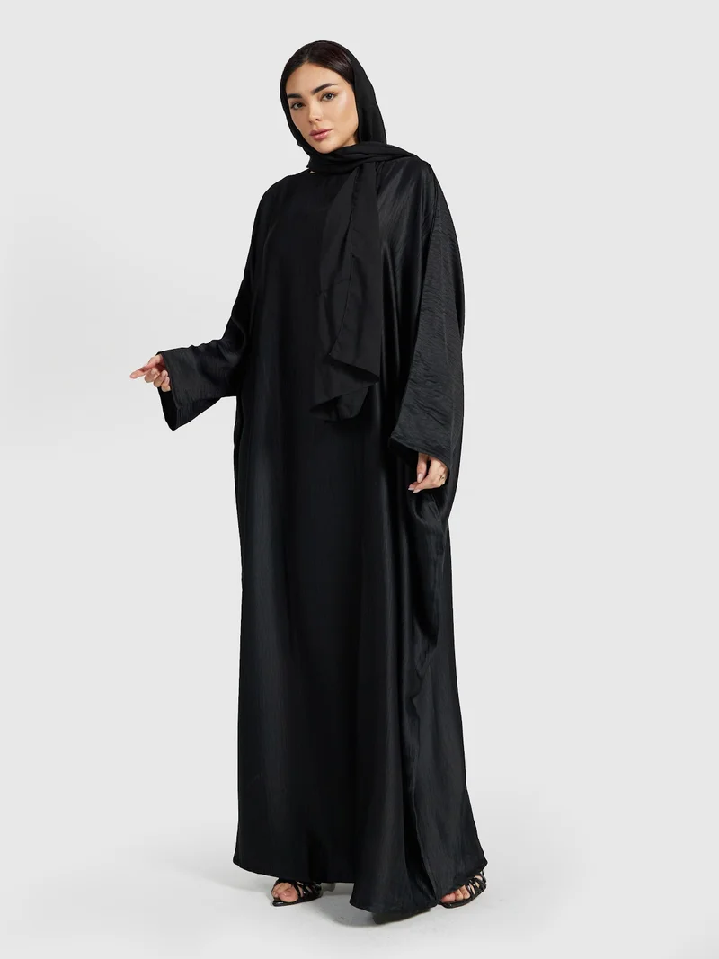 Reem Abayas Classic Textured Black Butterfly Abaya