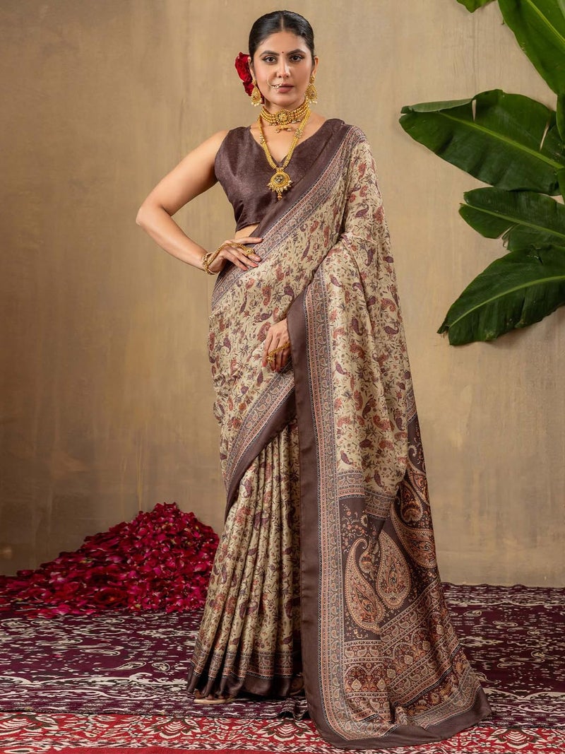 SAREE MALL Women's Kalamkari Print Saree With Blouse Piece - Image 3