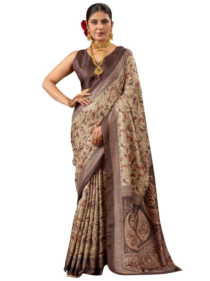 SAREE MALL Women's Kalamkari Print Saree With Blouse Piece - Image 1