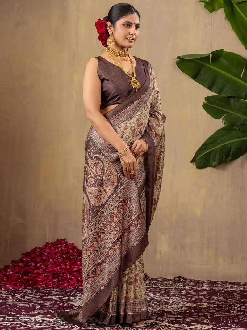 SAREE MALL Women's Kalamkari Print Saree With Blouse Piece - Image 4