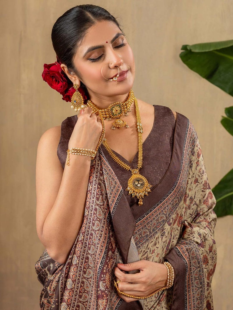 SAREE MALL Women's Kalamkari Print Saree With Blouse Piece - Image 5