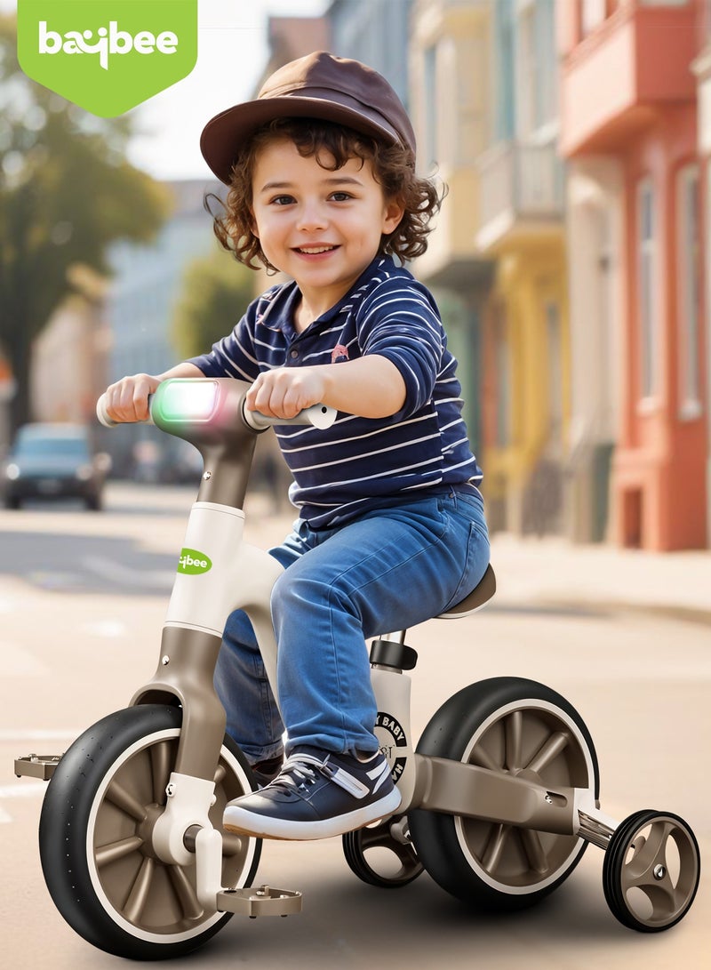 BAYBEE 2 in 1 Convertible Baby Tricycle for Kids Smart Baby Balance Bike Kids Tricycle Cycle with Light Music Foldable Auxilary Wheels Kids Tricycle Bicycle Baby Cycle for Kids 2 to 5 Years Brown  - Image 2