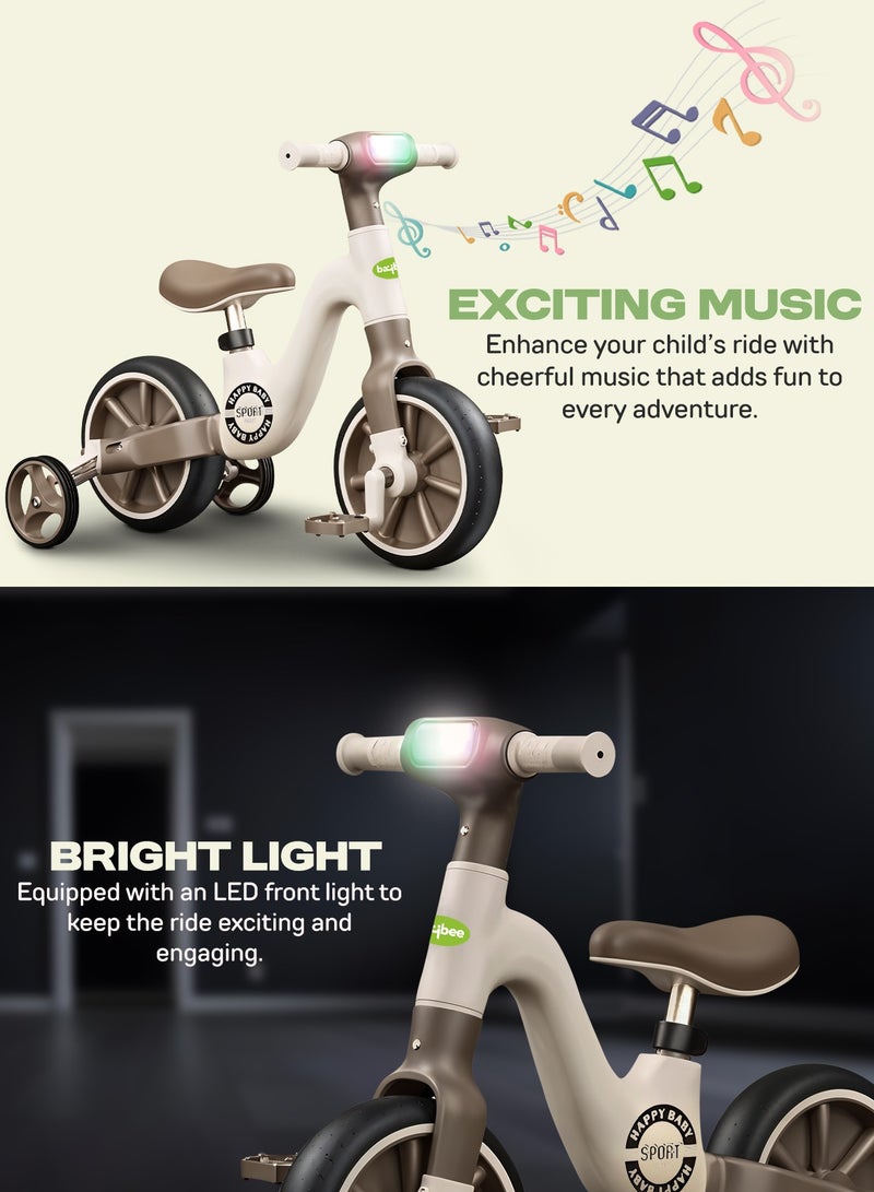 BAYBEE 2 in 1 Convertible Baby Tricycle for Kids Smart Baby Balance Bike Kids Tricycle Cycle with Light Music Foldable Auxilary Wheels Kids Tricycle Bicycle Baby Cycle for Kids 2 to 5 Years Brown  - Image 3