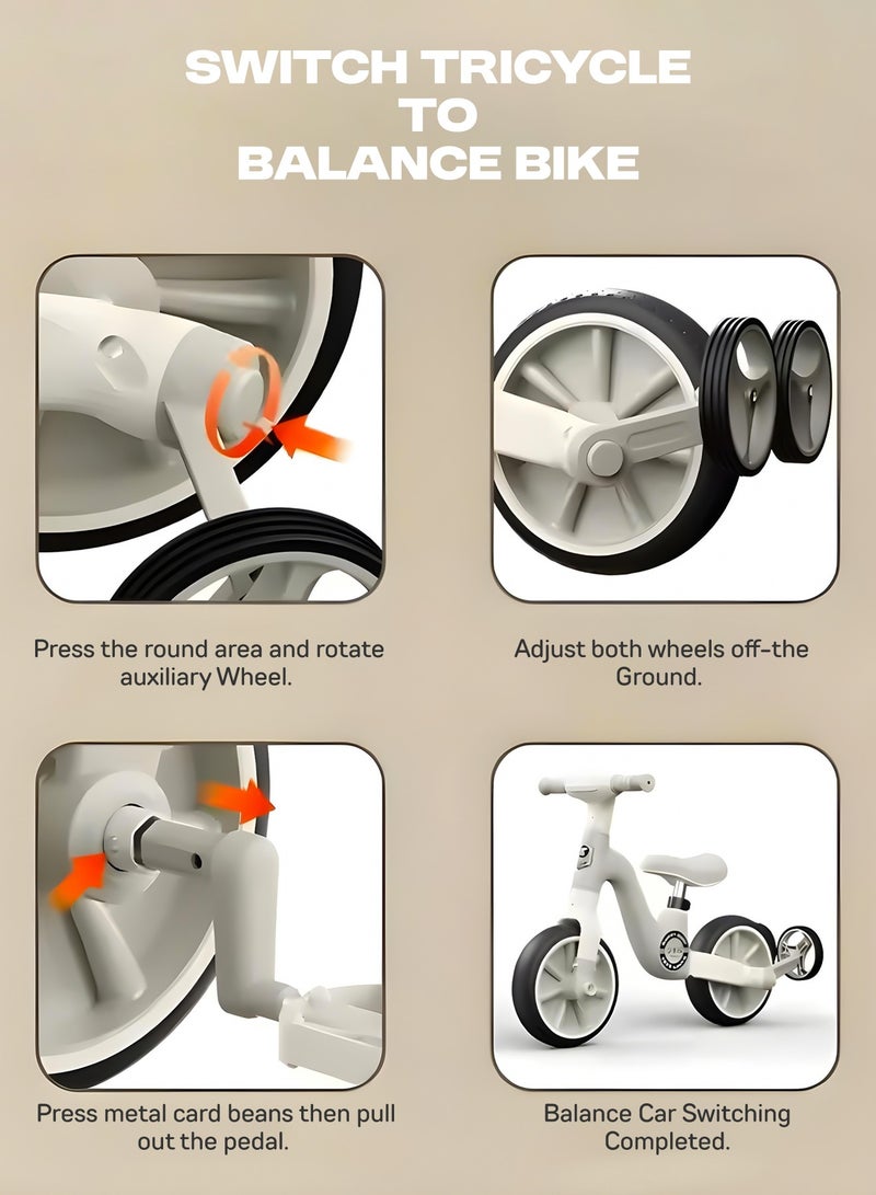 BAYBEE 2 in 1 Convertible Baby Tricycle for Kids Smart Baby Balance Bike Kids Tricycle Cycle with Light Music Foldable Auxilary Wheels Kids Tricycle Bicycle Baby Cycle for Kids 2 to 5 Years Brown  - Image 5