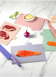 Occuwzz Kitchen Cutting Board Set Plastic Cutting Board Set Color Coded Cutting Board Set Set of 4 with Storage Rack Made of Straw Preventing Cross Contamination of Different Foods  - Image 5