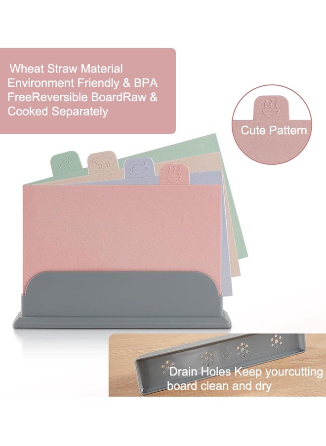 Occuwzz Kitchen Cutting Board Set Plastic Cutting Board Set Color Coded Cutting Board Set Set of 4 with Storage Rack Made of Straw Preventing Cross Contamination of Different Foods  - Image 2